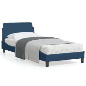 Estructura de cama con cabecero de tela azul 90x190 cm de , Camas y somieres - Ref: Foro24-373091, Precio: 107,85 €, Descuent...