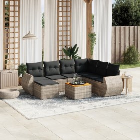 Garden sofa set 8 pieces and gray synthetic rattan cushions by , Garden sets - Ref: Foro24-3257453, Price: 520,93 €, Discount: %