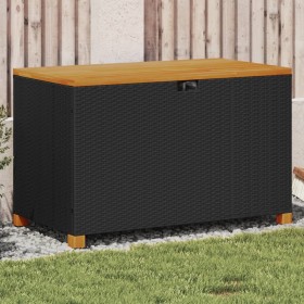 Black rattan acacia wood garden storage box 110x55x63cm by , Outdoor storage boxes - Ref: Foro24-366285, Price: 146,99 €, Dis...