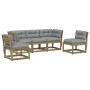 5-piece garden sofa set with impregnated pine wood cushions by , Garden sets - Ref: Foro24-3216984, Price: 529,68 €, Discount: %