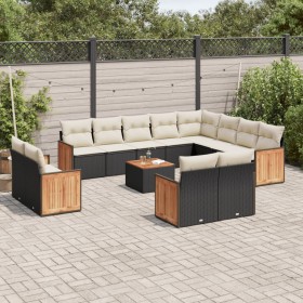 Garden sofa and cushion set 13 pieces black synthetic rattan by , Garden sets - Ref: Foro24-3260600, Price: 938,38 €, Discoun...