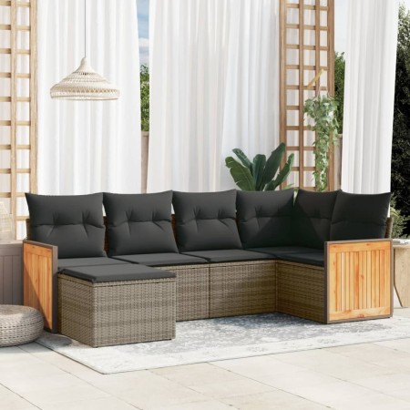 6-piece garden furniture set and gray synthetic rattan cushions by , Garden sets - Ref: Foro24-3260261, Price: 409,99 €, Disc...