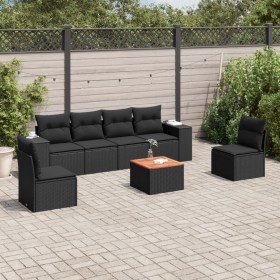 7-teiliges Garten-Essset und schwarze Kissen aus synthetischem Rattan von , Gartensets - Ref: Foro24-3225390, Preis: 450,81 €...