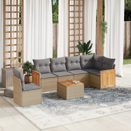 7-teiliges Gartensofa-Set und beigefarbene synthetische Rattankissen von , Gartensets - Ref: Foro24-3260106, Preis: 519,86 €,...