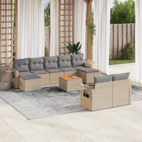 Gartensofa-Set mit beigen Kissen, 10-teilig, synthetisches Rattan von , Gartensets - Ref: Foro24-3257109, Preis: 765,99 €, Ra...