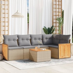 Gartensofa-Set mit Kissen, 6-teilig, beiges synthetisches Rattan von , Gartensets - Ref: Foro24-3260036, Preis: 458,99 €, Rab...