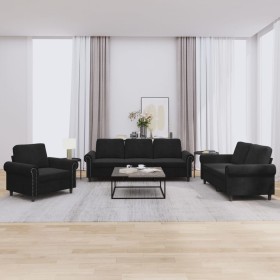 3-piece black velvet sofa set with cushions by , Sofas - Ref: Foro24-3202175, Price: 753,18 €, Discount: %