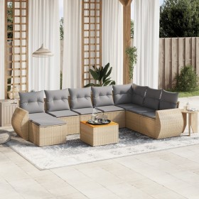 Set de sofás de jardín 9 pzas con cojines ratán sintético beige de , Conjuntos de jardín - Ref: Foro24-3257473, Precio: 604,9...