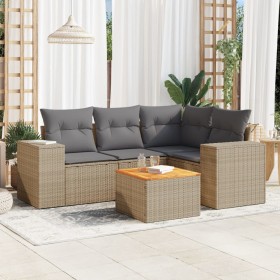 Gartensofa-Set mit Kissen, 5-teilig, beiges synthetisches Rattan von , Gartensets - Ref: Foro24-3225429, Preis: 379,90 €, Rab...