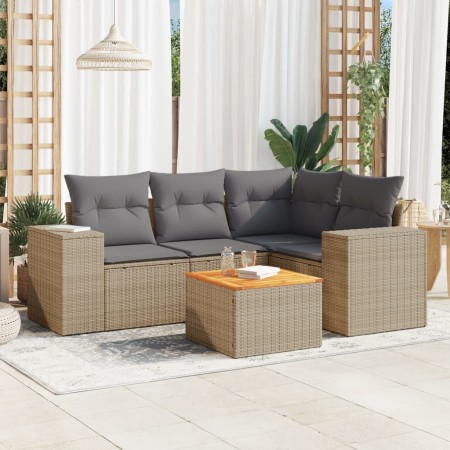 Gartensofa-Set mit Kissen, 5-teilig, beiges synthetisches Rattan von , Gartensets - Ref: Foro24-3225429, Preis: 381,85 €, Rab...