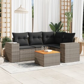 Gartensofa-Set mit Kissen, 5-teilig, graues synthetisches Rattan von , Gartensets - Ref: Foro24-3257761, Preis: 366,99 €, Rab...