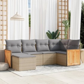 Gartensofa-Set mit Kissen, 6-teilig, beiges synthetisches Rattan von , Gartensets - Ref: Foro24-3260260, Preis: 467,51 €, Rab...