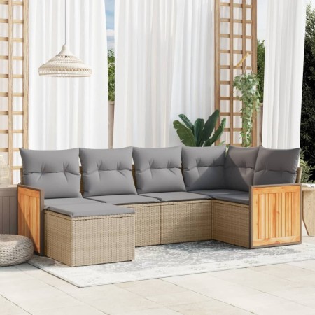 Gartensofa-Set mit Kissen, 6-teilig, beiges synthetisches Rattan von , Gartensets - Ref: Foro24-3260260, Preis: 459,49 €, Rab...