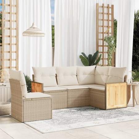 Garden sofa set with cushions 5 pieces beige synthetic rattan by , Garden sets - Ref: Foro24-3260056, Price: 461,70 €, Discou...