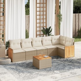 7-teiliges Gartensofa-Set und beigefarbene synthetische Rattankissen von , Gartensets - Ref: Foro24-3260077, Preis: 561,33 €,...