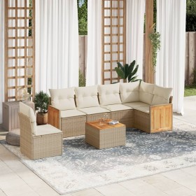 7-piece garden sofa set and beige synthetic rattan cushions by , Garden sets - Ref: Foro24-3260105, Price: 560,99 €, Discount: %