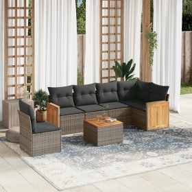 7-piece garden sofa set with gray PE rattan cushions by , Garden sets - Ref: Foro24-3260107, Price: 454,99 €, Discount: %