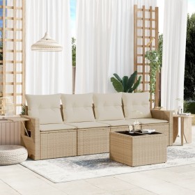 Gartensofa-Set mit Kissen, 5-teilig, beiges synthetisches Rattan von , Gartensets - Ref: Foro24-3252225, Preis: 378,99 €, Rab...