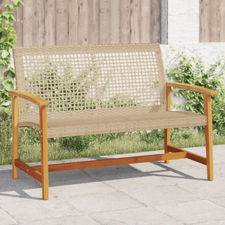 Garden bench in acacia wood and beige PE rattan 112 cm by , Modular outdoor sofas - Ref: Foro24-367600, Price: 98,57 €, Disco...