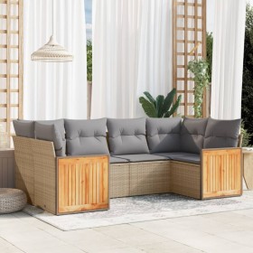 Gartensofa-Set mit Kissen, 6-teilig, beiges synthetisches Rattan von , Gartensets - Ref: Foro24-3260344, Preis: 479,99 €, Rab...