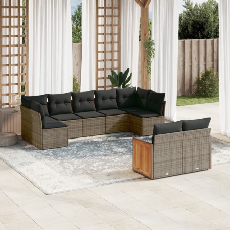 Set de muebles de jardín 9 pzas y cojines ratán sintético gris de , Conjuntos de jardín - Ref: Foro24-3260373, Precio: 621,08...