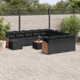 Garden sofa and cushion set 13 pieces black synthetic rattan by , Garden sets - Ref: Foro24-3260669, Price: 869,71 €, Discoun...