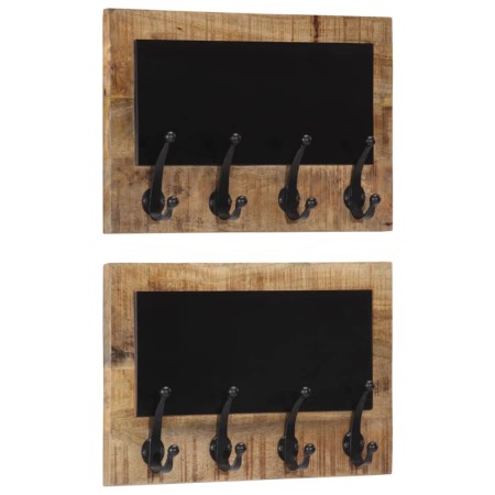 Percheros de pared con 4 ganchos 2 uds madera maciza de mango de , Percheros para sombreros y abrigos - Ref: Foro24-358951, P...