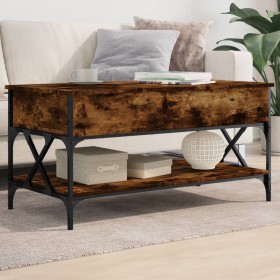 Engineered wood coffee table metal smoke oak 100x50x50 cm by , Coffee table - Ref: Foro24-845358, Price: 80,21 €, Discount: %