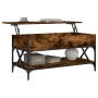 Engineered wood coffee table metal smoke oak 100x50x50 cm by , Coffee table - Ref: Foro24-845358, Price: 78,13 €, Discount: %