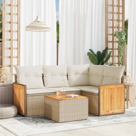 Gartensofa-Set mit Kissen, 5-teilig, beiges synthetisches Rattan von , Gartensets - Ref: Foro24-3260021, Preis: 388,99 €, Rab...