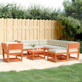 Garden furniture set 8 pieces with wax brown pine wood cushions by , Garden sets - Ref: Foro24-3216947, Price: 966,99 €, Disc...