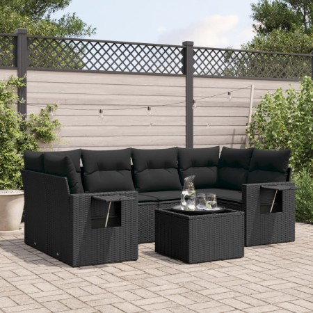 7-teiliges Garten-Essset und schwarze Kissen aus synthetischem Rattan von , Gartensets - Ref: Foro24-3252252, Preis: 553,76 €...