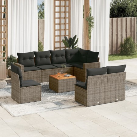 Set de muebles de jardín 9 pzas y cojines ratán sintético gris de , Conjuntos de jardín - Ref: Foro24-3224163, Precio: 541,28...