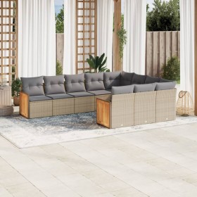 Gartensofa-Set mit beigen Kissen, 10-teilig, synthetisches Rattan von , Gartensets - Ref: Foro24-3260421, Preis: 676,99 €, Ra...