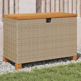 Garden storage box acacia wood beige rattan 80x40x48 cm by , Outdoor storage boxes - Ref: Foro24-366284, Price: 133,34 €, Dis...