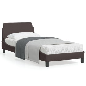 Estructura de cama con cabecero de tela marrón oscuro 90x200 cm de , Camas y somieres - Ref: Foro24-373108, Precio: 107,68 €,...