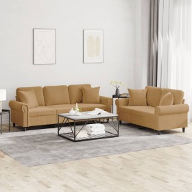 Brown velvet 2-piece sofa set with cushions by , Sofas - Ref: Foro24-3202277, Price: 544,99 €, Discount: %