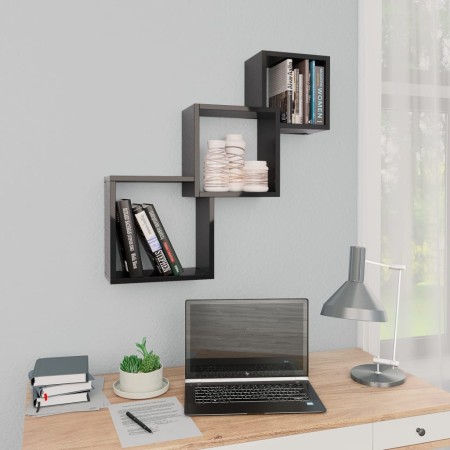 Black glossy plywood cube wall shelf 68x15x68 cm by vidaXL, Shelves and shelves - Ref: Foro24-800277, Price: 27,99 €, Discoun...