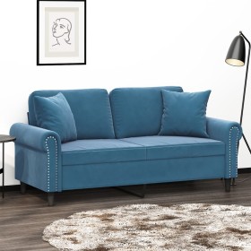 Sofá de 2 plazas con cojines terciopelo azul 140 cm de , Sofás - Ref: Foro24-3200954, Precio: 250,99 €, Descuento: %