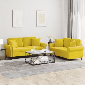 Yellow velvet 2-piece sofa set with cushions by , Sofas - Ref: Foro24-3202236, Price: 526,33 €, Discount: %