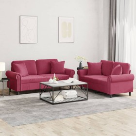 Sofa set with cushions 2 pieces red velvet by , Sofas - Ref: Foro24-3202234, Price: 485,99 €, Discount: %