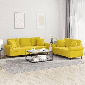 Yellow velvet 2-piece sofa set with cushions by , Sofas - Ref: Foro24-3202276, Price: 547,99 €, Discount: %