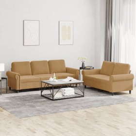 Brown velvet 2-piece sofa set with cushions by , Sofas - Ref: Foro24-3202257, Price: 520,99 €, Discount: %