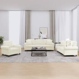 Cream velvet 3-piece sofa set with cushions by , Sofas - Ref: Foro24-3202198, Price: 706,99 €, Discount: %