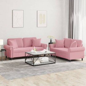 Zweiteilige Sofagarnitur aus rosafarbenem Samt mit Kissen von , Sofas - Ref: Foro24-3202233, Preis: 504,78 €, Rabatt: %