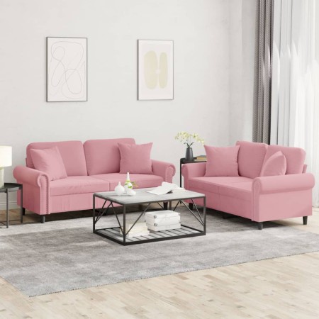 Pink velvet 2-piece sofa set with cushions by , Sofas - Ref: Foro24-3202233, Price: 504,78 €, Discount: %