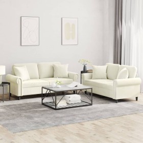 Cream velvet 2-piece sofa set with cushions by , Sofas - Ref: Foro24-3202238, Price: 484,99 €, Discount: %