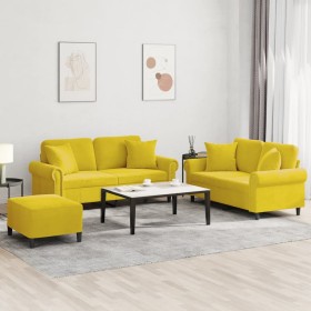 Dreiteilige Sofagarnitur aus gelbem Samt mit Kissen von , Sofas - Ref: Foro24-3202246, Preis: 542,99 €, Rabatt: %