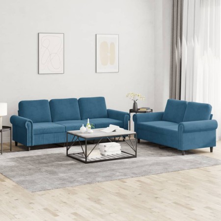 2-teilige Sofagarnitur aus blauem Samt mit Kissen von , Sofas - Ref: Foro24-3202259, Preis: 525,15 €, Rabatt: %