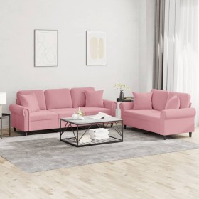 Zweiteilige Sofagarnitur aus rosafarbenem Samt mit Kissen von , Sofas - Ref: Foro24-3202273, Preis: 603,99 €, Rabatt: %